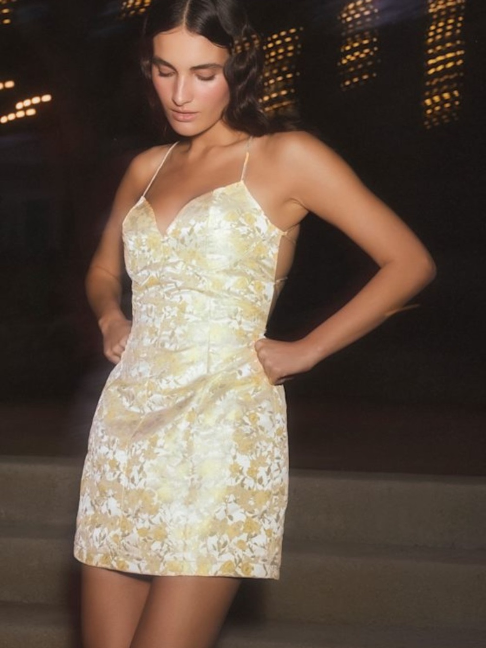 Lulus Lucille Light Yellow Floral Jacquard Lace-up Mini Dress - Size S